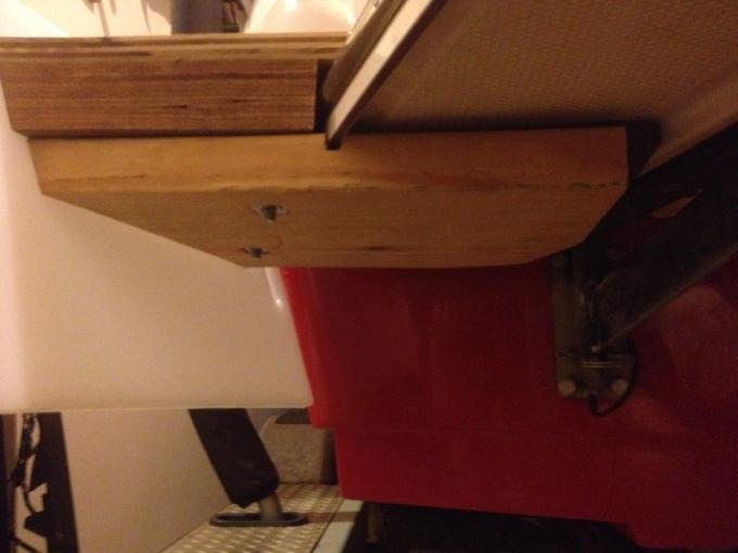 bottom view, notice that I routed out the lip on the platform and that really secures in place along with the clamping action of the bolts.  There is also a foam pad between the wood and bottom of the platform